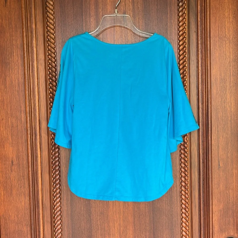 Justice Blue Cotton Bell Sleeve Sequined Top Girls 12
